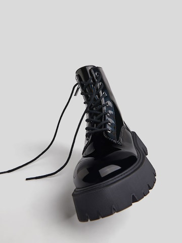 Bershka Lace-Up Ankle Boots in Black