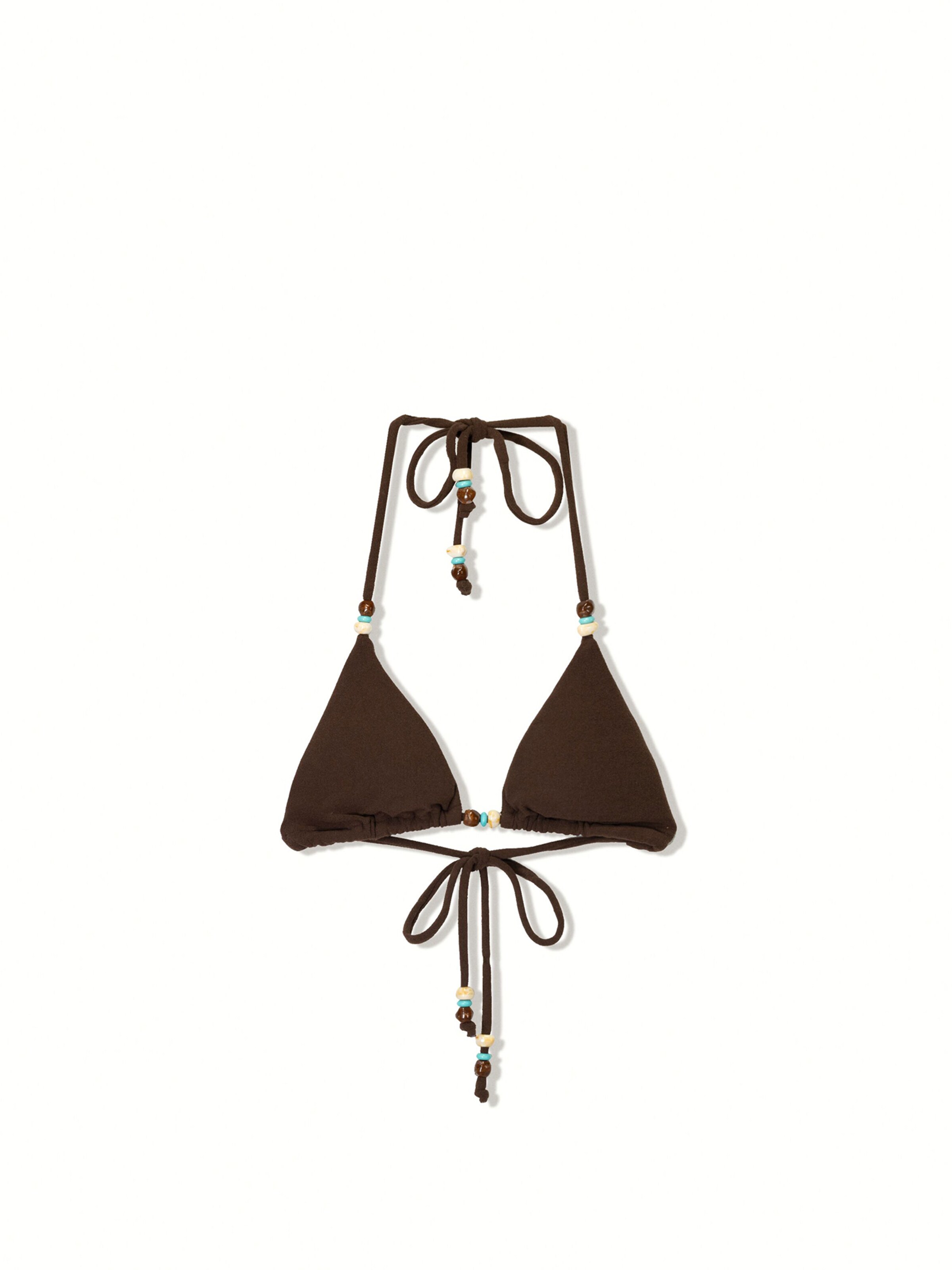 Bershka Triangle Bikini top in Brown: front