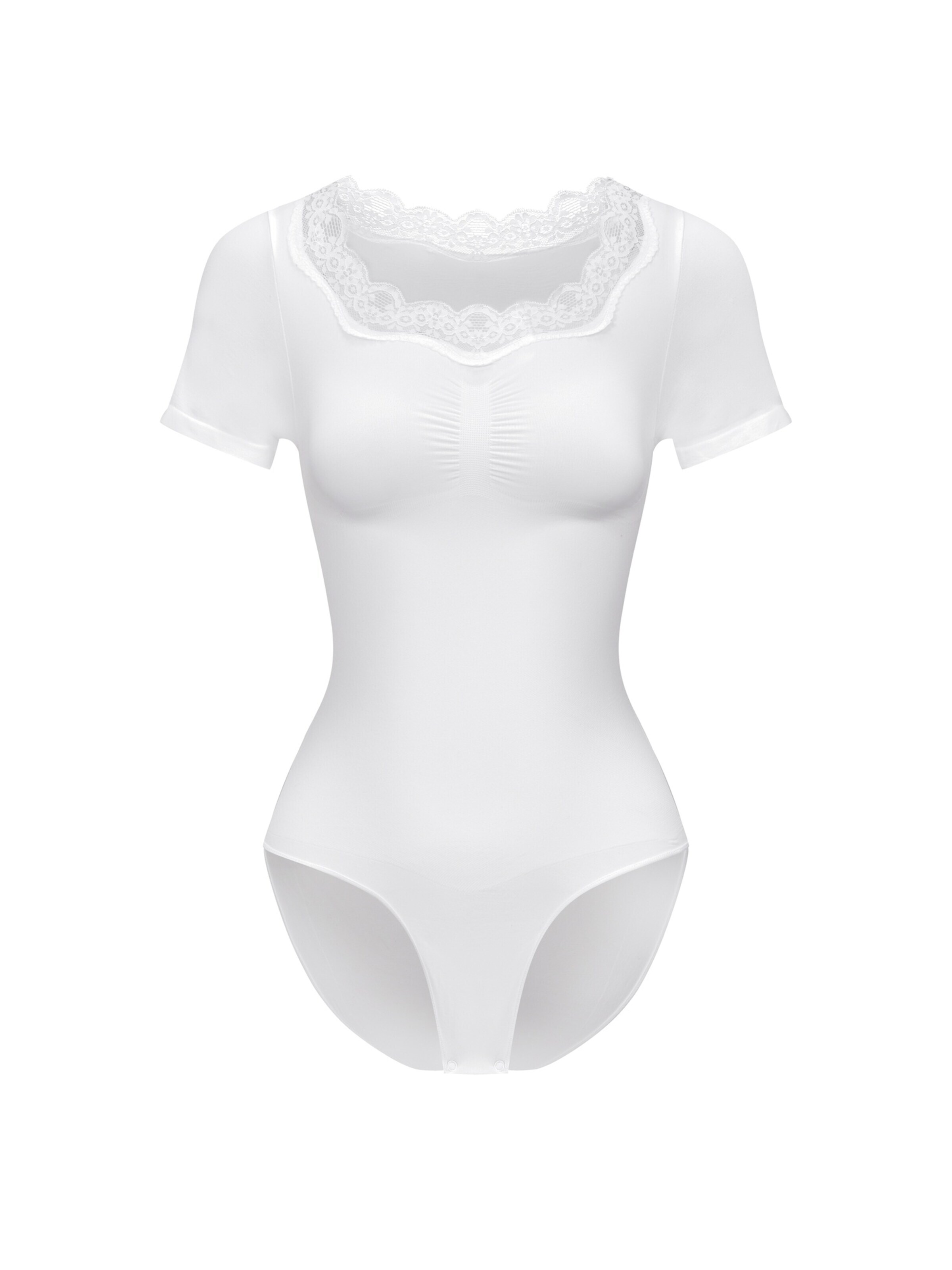 cfab - Body modelador 'Lace T-Shirt Bodysuit Sculpting Shapewear with slip' em branco: frente