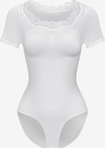 cfab - Body modelador 'Lace T-Shirt Bodysuit Sculpting Shapewear with slip' em branco: frente