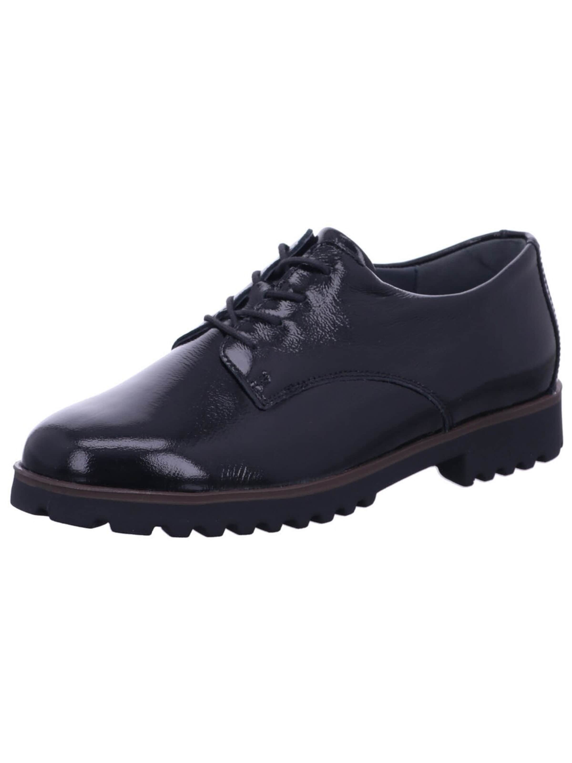 Chaussure à lacets 'Komfort Schnürschuh Damen 772001-143 001 Lackleder in schwarz' WALDLÄUFER en noir : devant