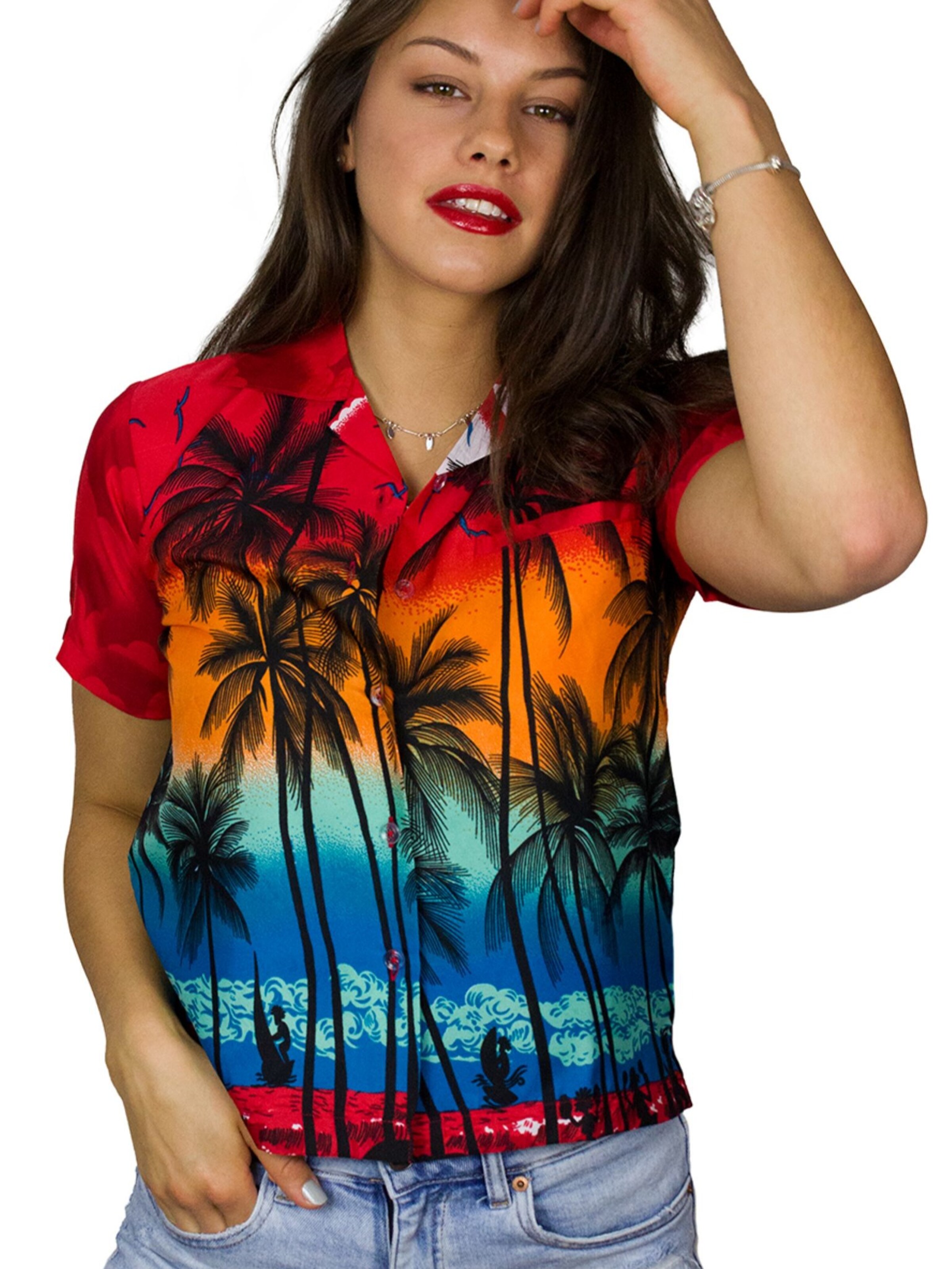 King Kameha Blouse 'Beach' in Red