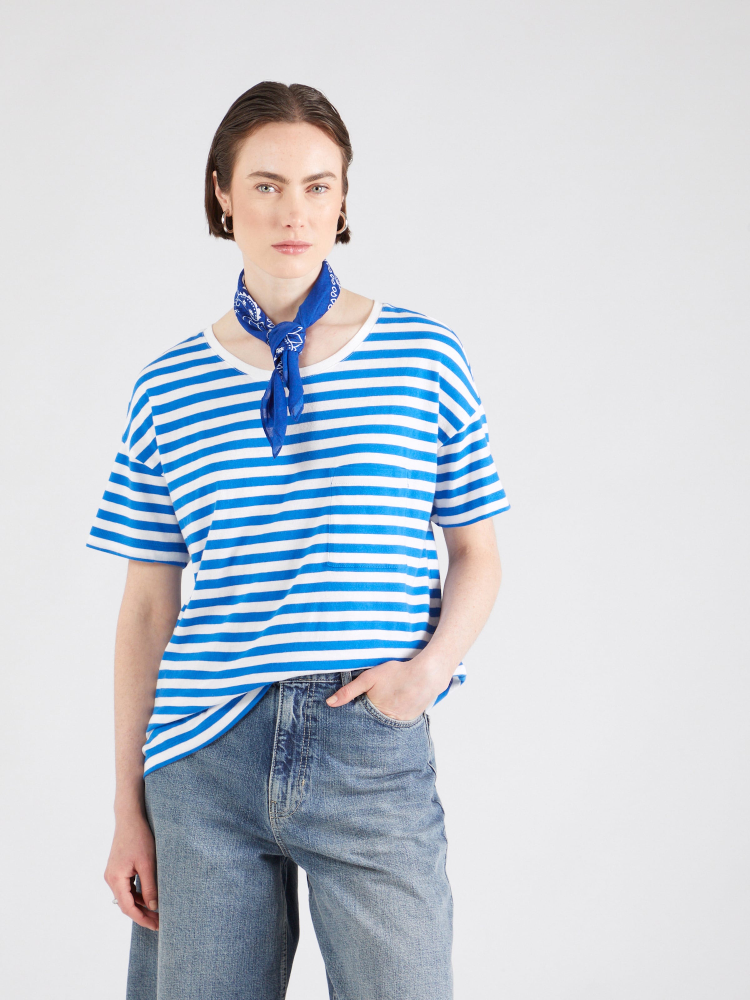 Blue denim shirt and white t shirt outlet