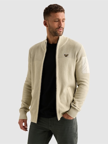 PME Legend Neuletakki 'Cardigan with zipper closure and flight pocket' värissä beige: etupuoli