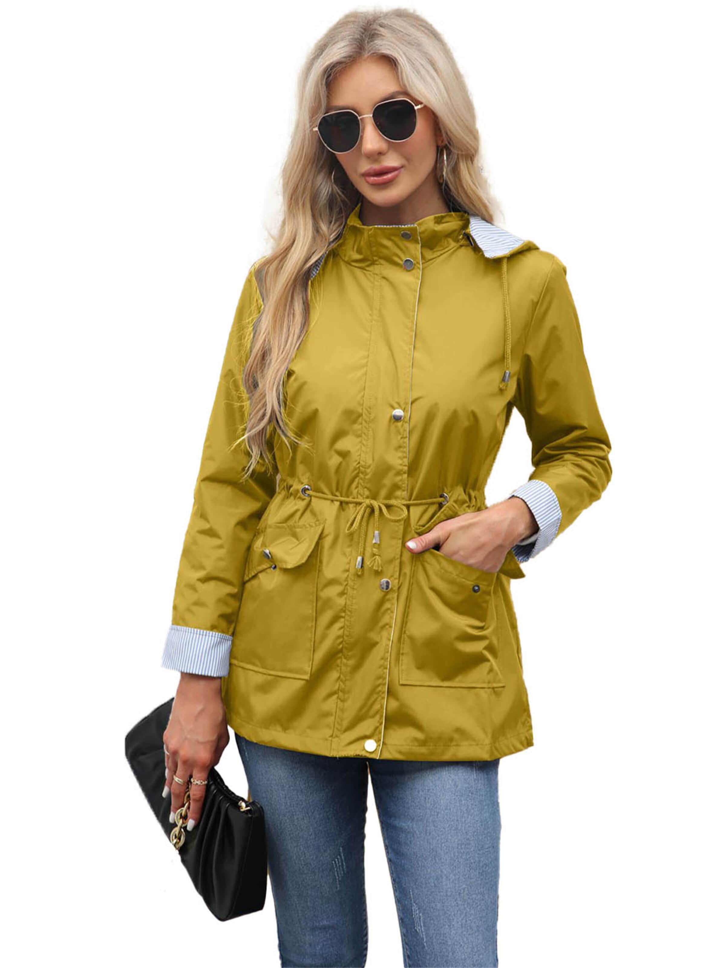 KoJooin Kurtka przejściowa 'Damen Wasserdichter Regenmantel mit Abnehmbarer Kapuze Gefütterter,Langer Trenchcoat und Windbreaker' w kolorze żółty