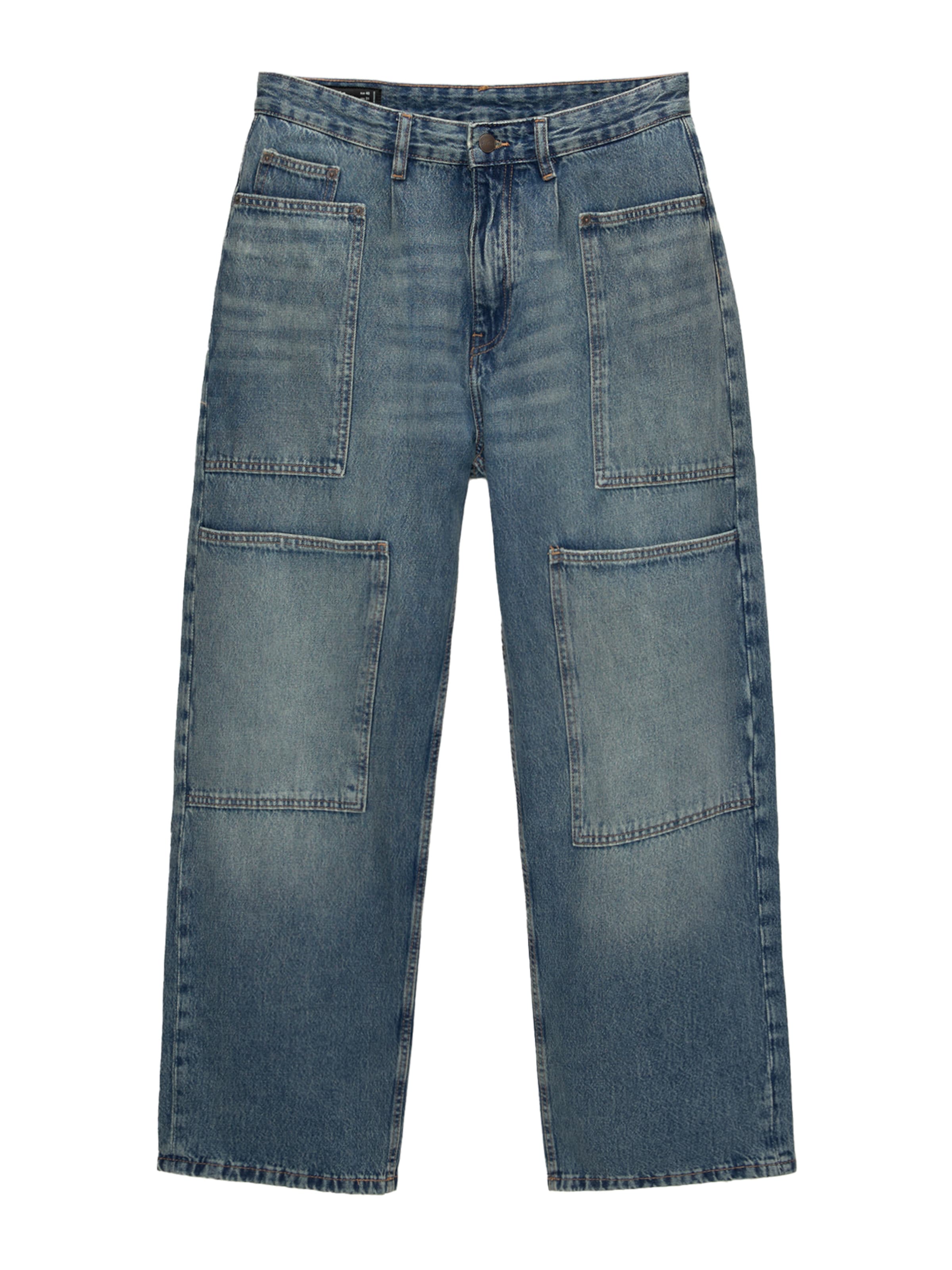 Wide leg Jeans cargo di Pull&Bear in blu: frontale