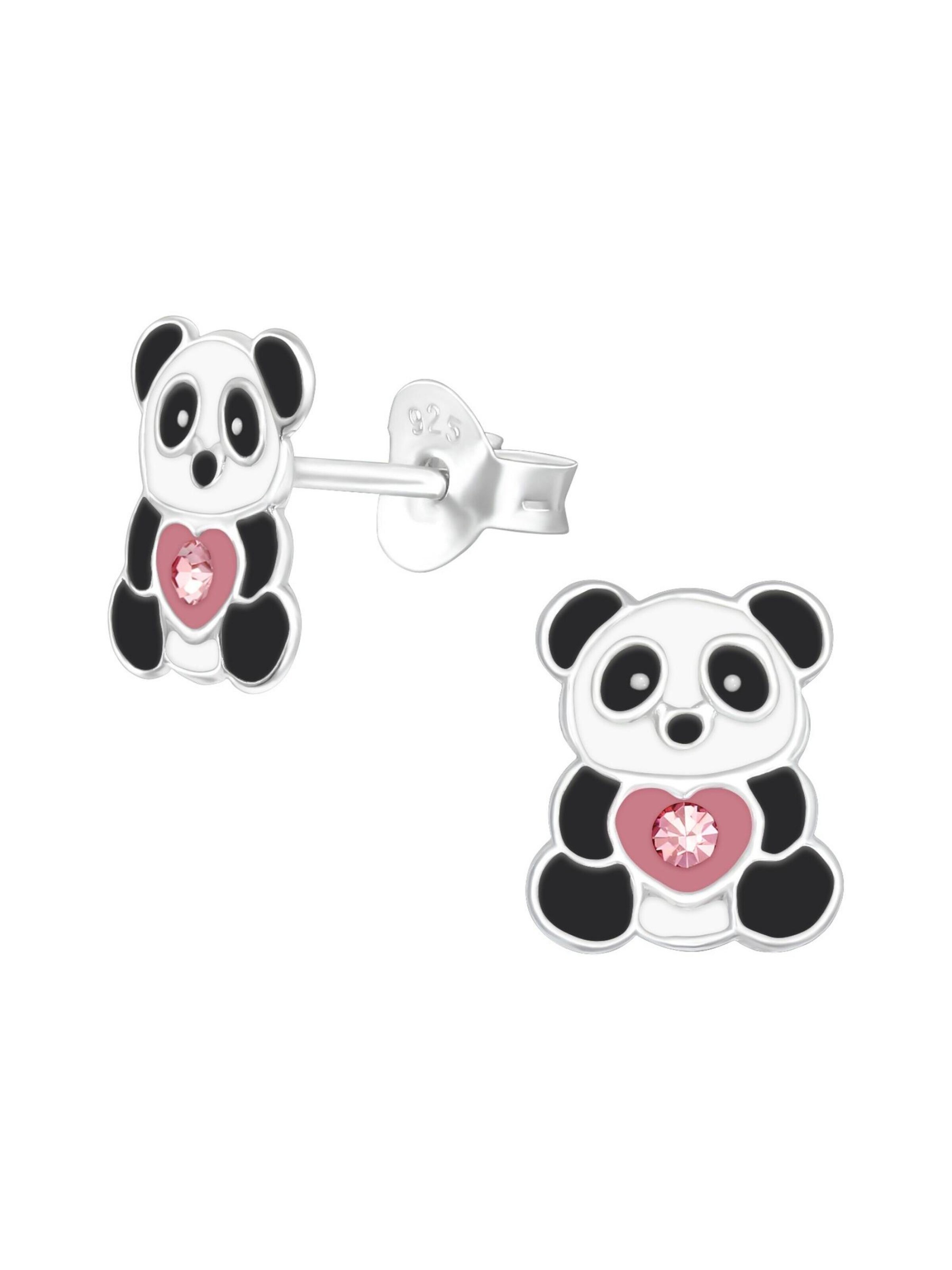 Bijou 'Childrens Silver Panda Ear Studs With Crystal And Epoxy' Maxte en mélange de couleurs : devant