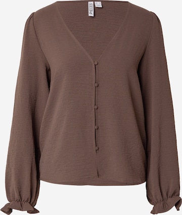 Camicia da donna 'PCTIFFANY' di PIECES in marrone: frontale