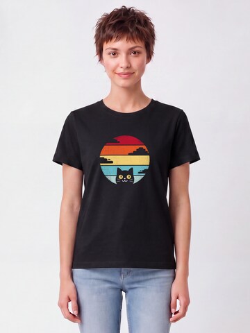 Watapparel Shirt 'Retro Sunset Cat' in Black: front
