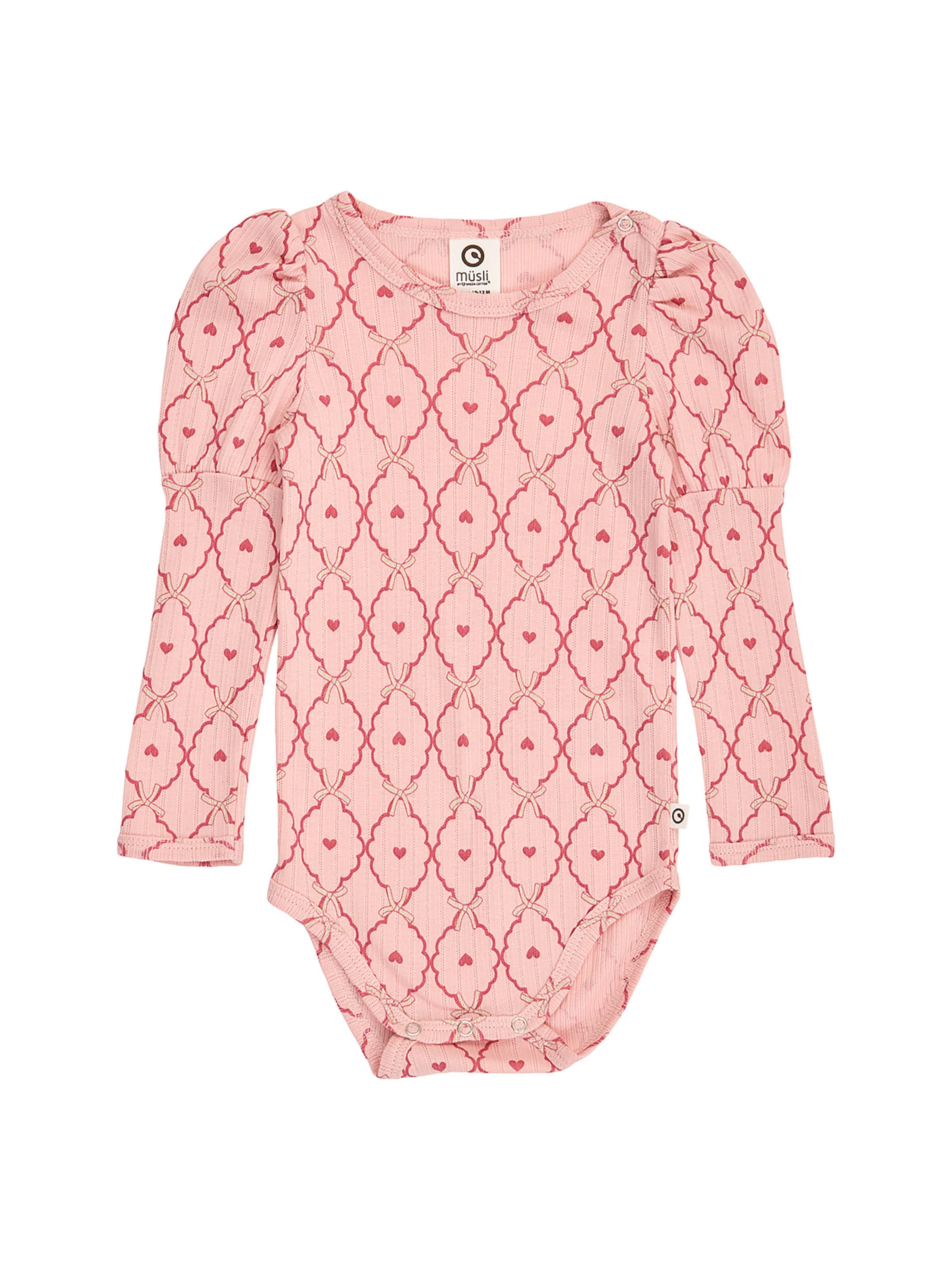 Müsli Rompertje/body in 56 in de kleur Lichtbeige / Rosa / Donkerroze, Productweergave