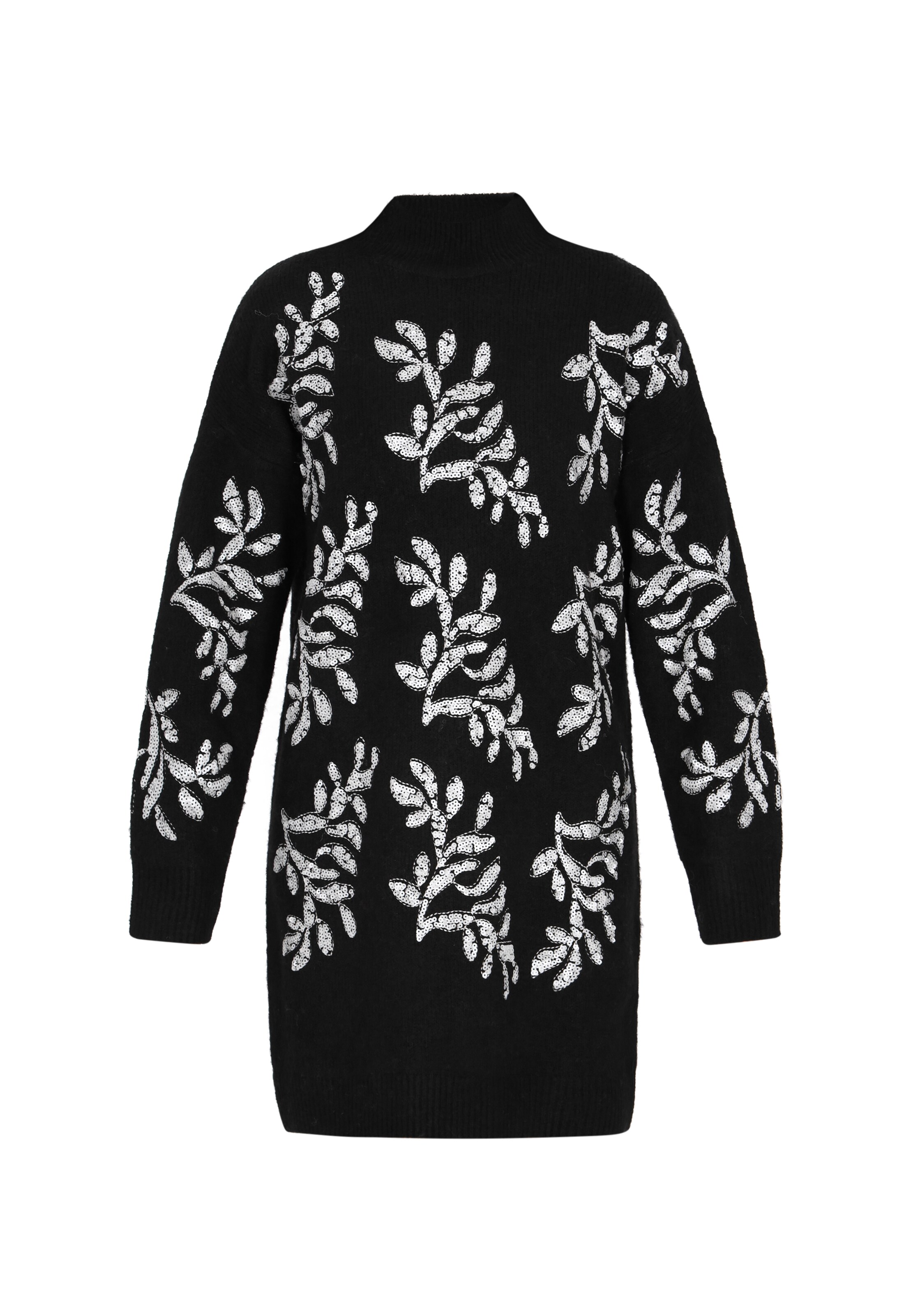 Usha Gebreide jurk in Zwart: voorkant