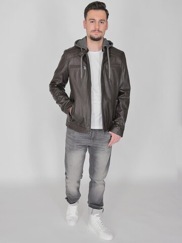 MUSTANG Lederjacke mit abnehmbarer Kapuze ' Foster ' in Braun