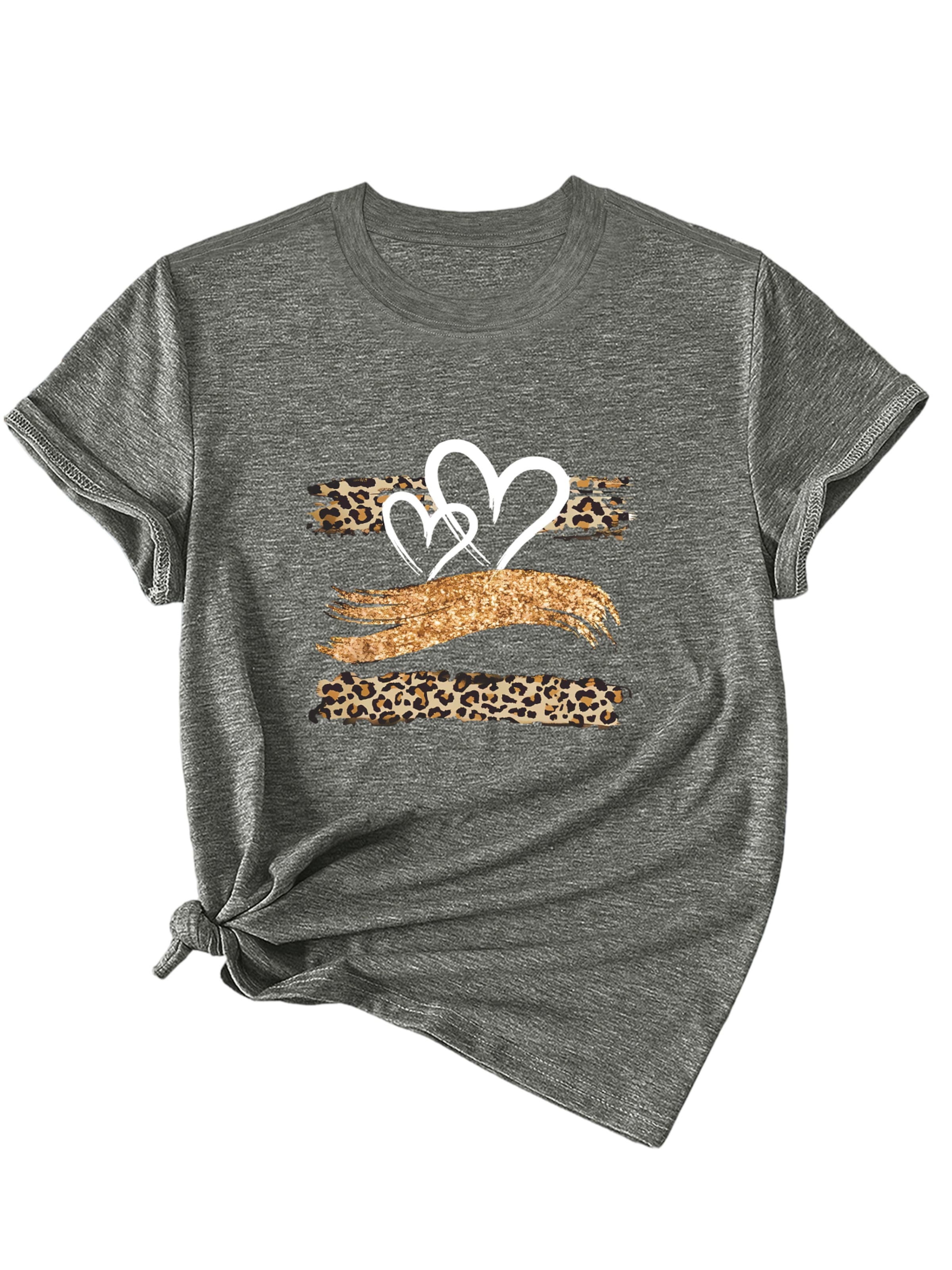 GORHEY Shirt 'Women's Summer Crew Neck Short-Sleeve Personalized Print Tees' in Grijs