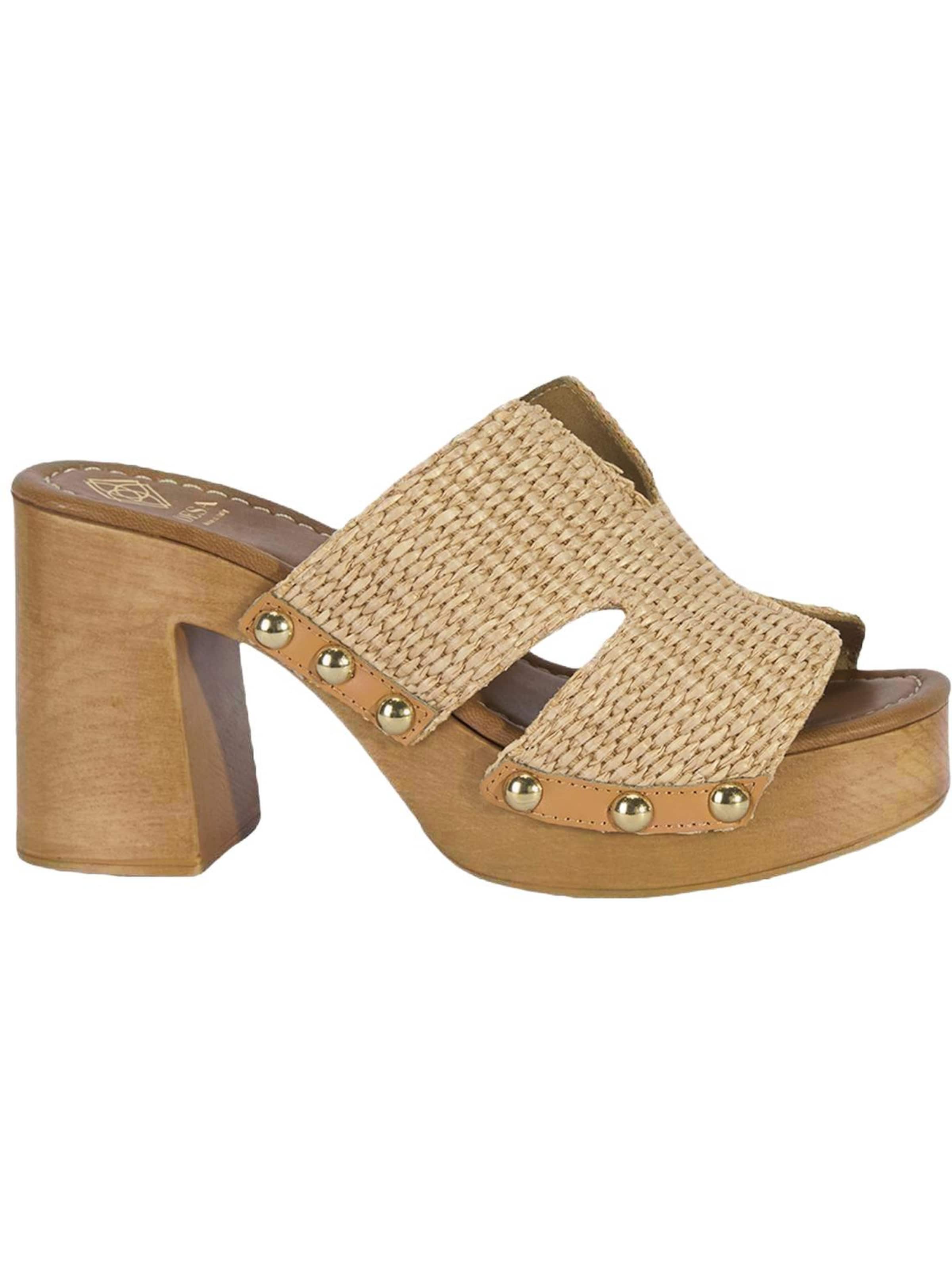 Desa Muiltjes 'DESA Damen-Plateausandalen aus Raffia' in Beige: voorkant