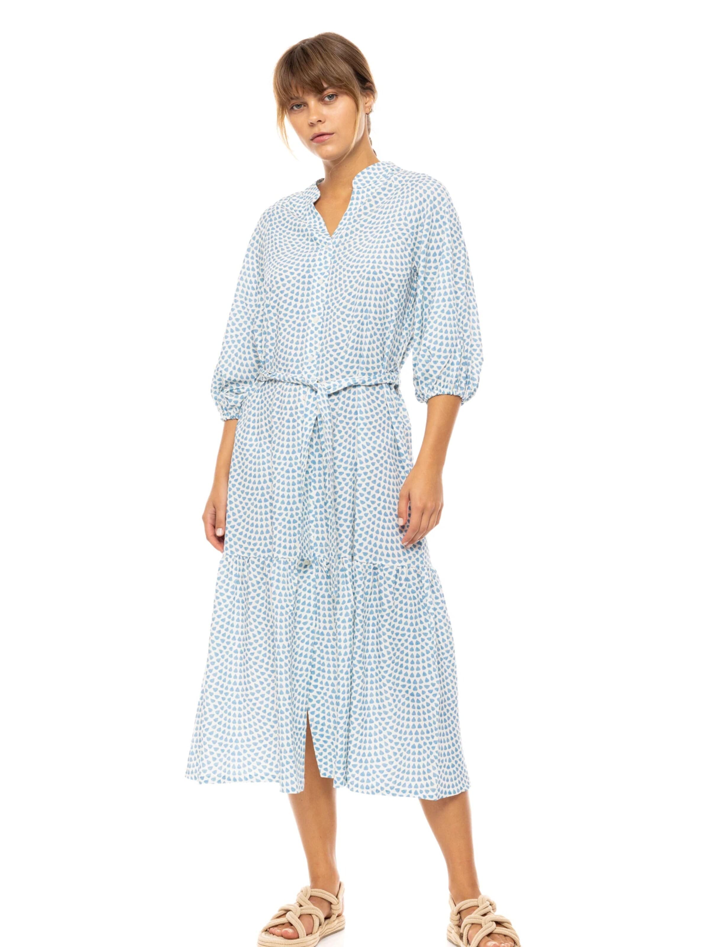 Pink Label Letní šaty 'BEACHWEAR LONG VISTA BLUE & CREAM' – modrá: přední strana