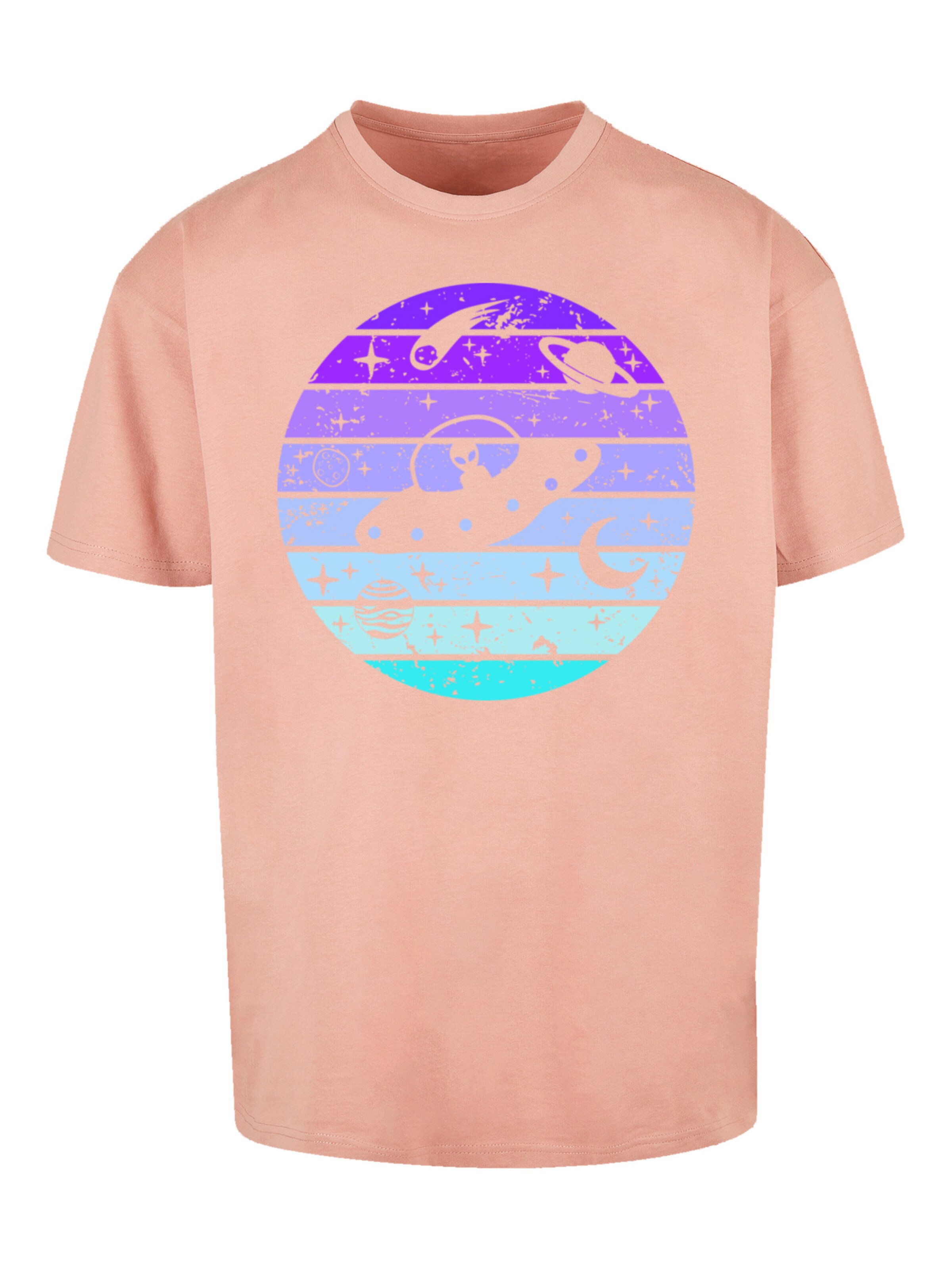 F4NT4STIC T-Shirt 'Retro Alien Weltraum Sonnenuntergang' in Orange: Vorderseite