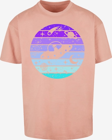 F4NT4STIC T-Shirt 'Retro Alien Weltraum Sonnenuntergang' in Orange: Vorderseite