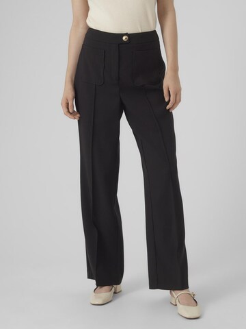 VERO MODA Regular Trousers with creases 'GECINA' in Black: front