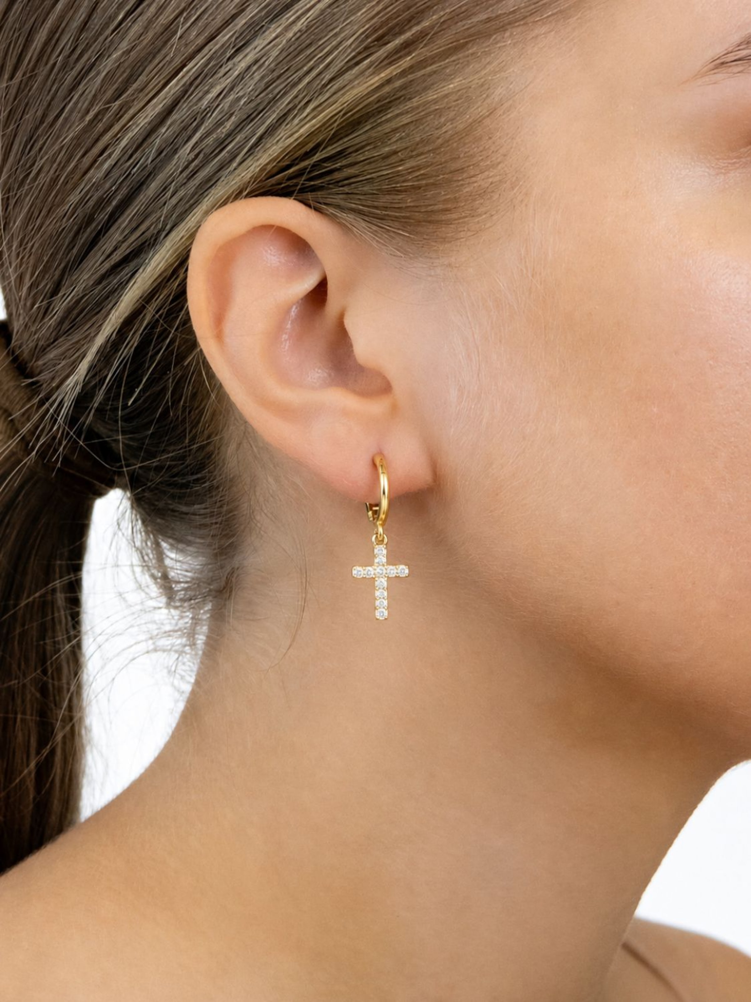 Fräulein Wunder - Pendientes 'Kreuz' en oro: frente