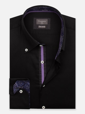 7Camicie Slim fit Zakelijk overhemd 'Roma Iconic Satin Man Shirt Black' in Zwart