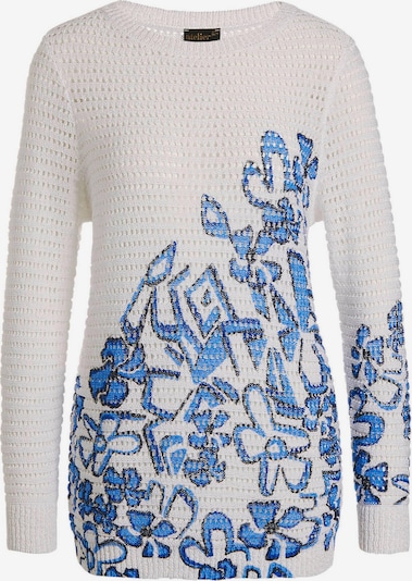 Goldner Druckpullover in blau / weiß, Produktansicht