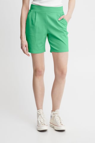 ICHI Regular Pleat-Front Pants in Green: front