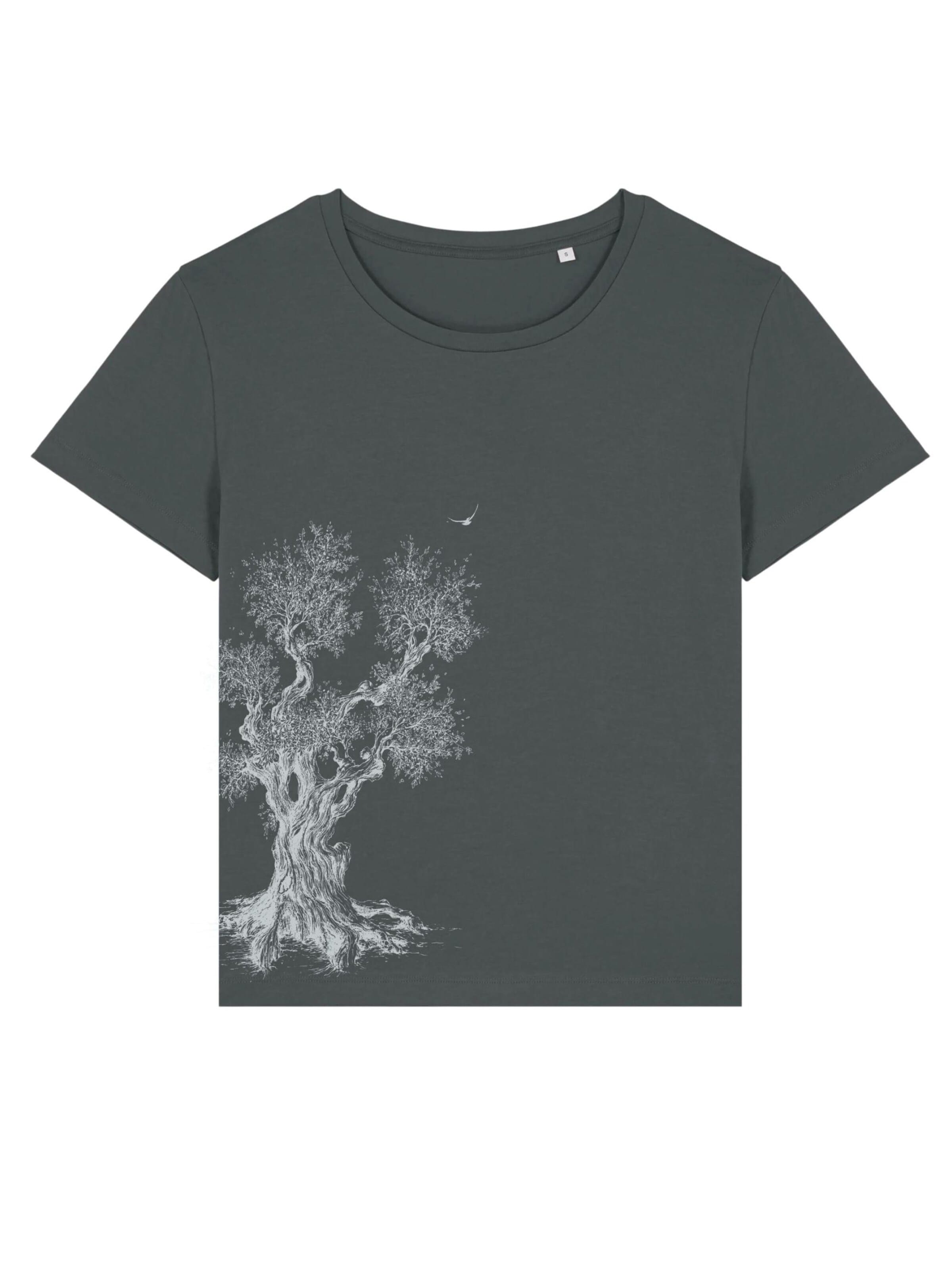 Life-Tree Shirt 'Olive Tree' in Grau: Vorderseite