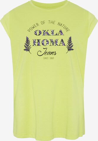 Oklahoma Jeans Top ' mit Statement-Print aus Jersey ' in Green: front