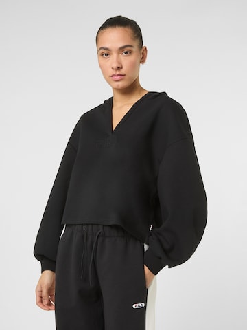FILA Sweatshirt 'MEZZANA loose cropped v-neck scuba hoodie' in Zwart: voorkant