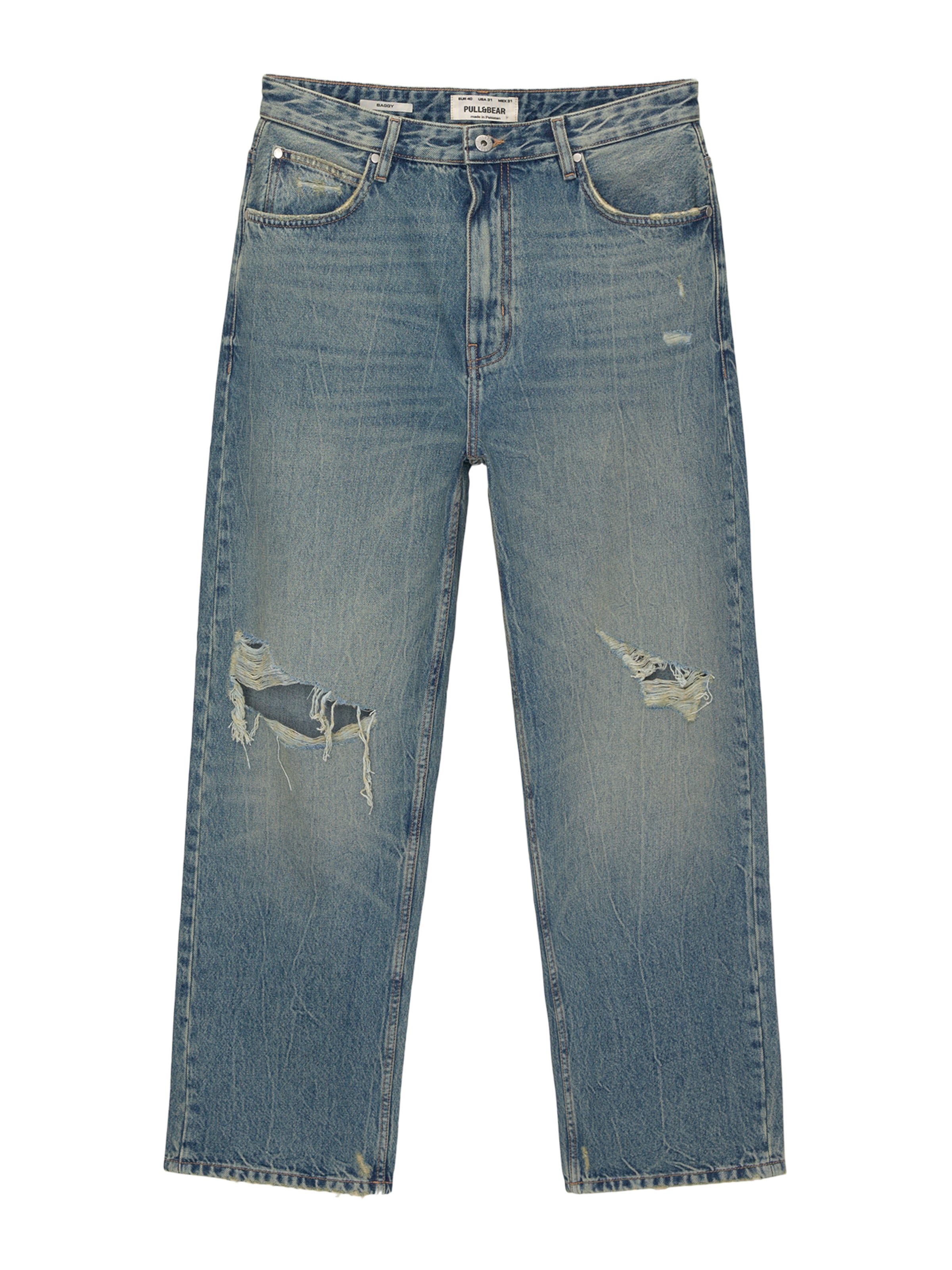 Pull&Bear Широка кройка Дънки в синьо: отпред