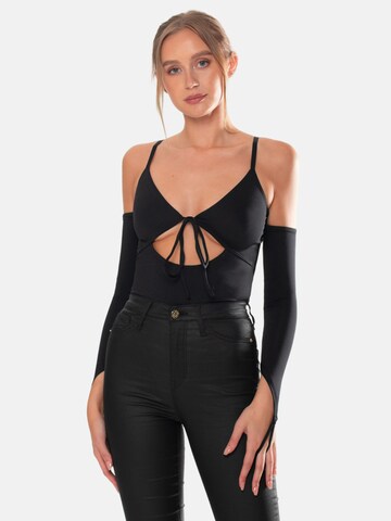 OW Collection Shirt Bodysuit 'MATILDA' in Black: front