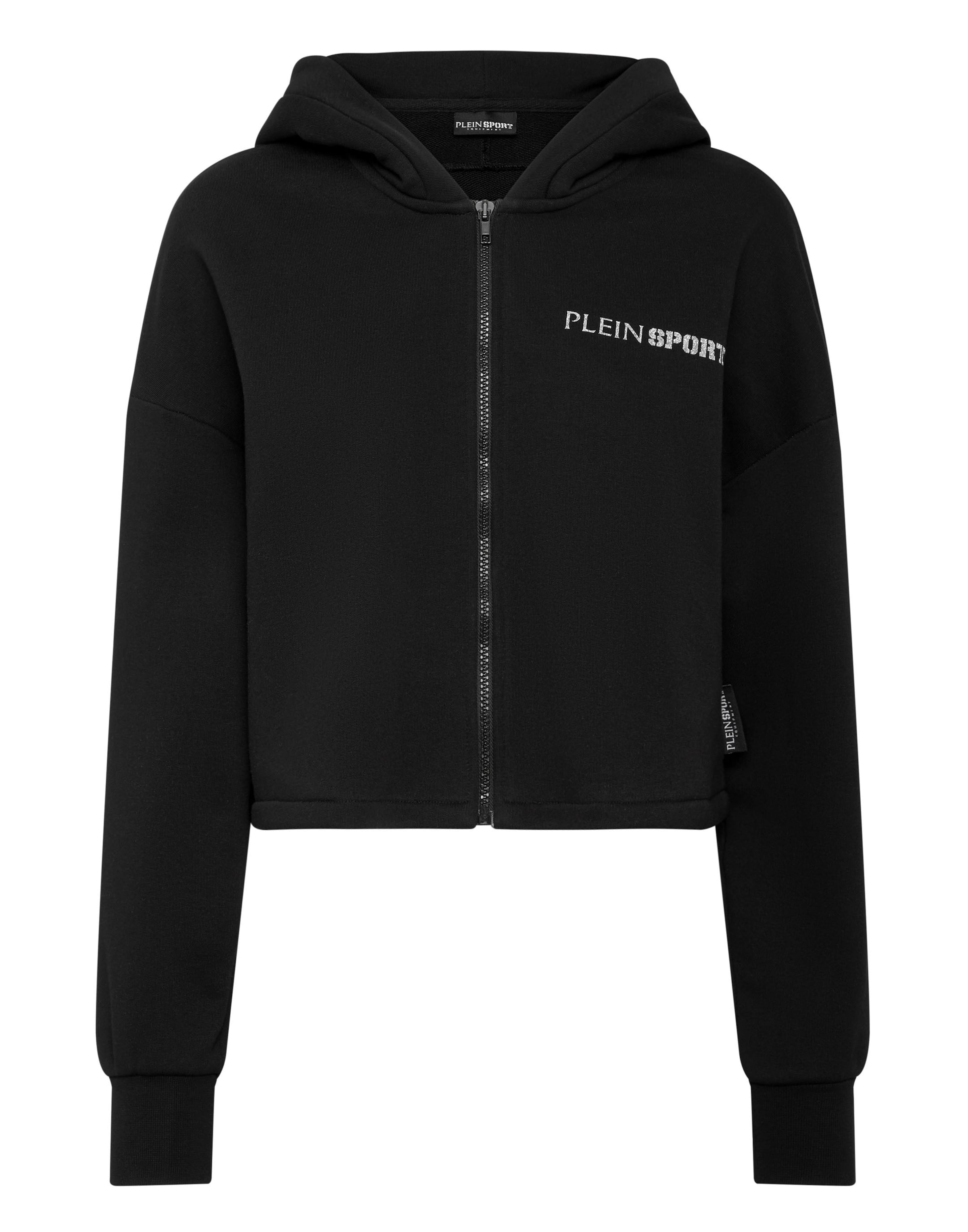 Plein Sport - Sudadera con cremallera 'Scratch' en negro: frente