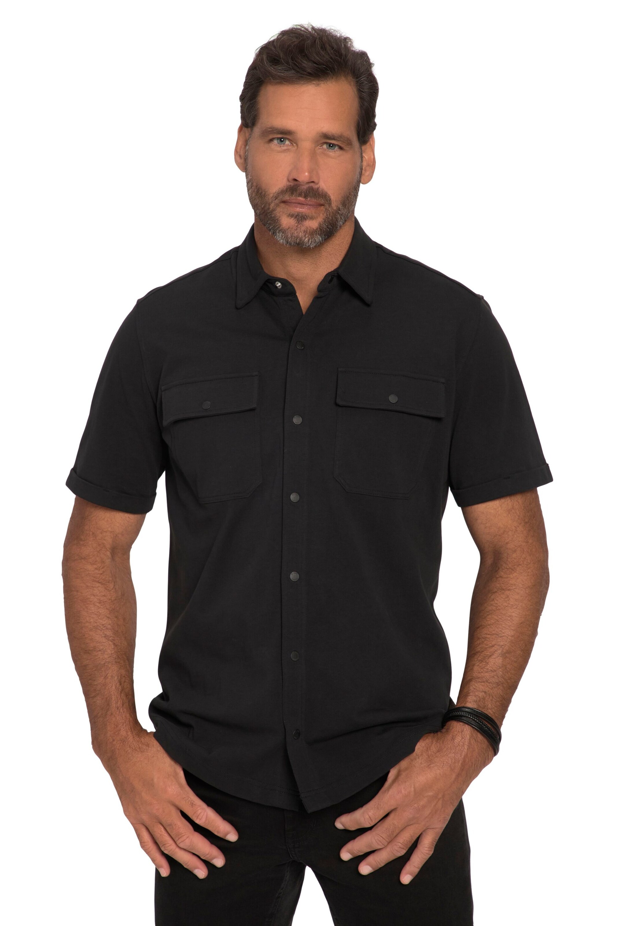 JP1880 Regular fit Button Up Shirt in Black: front