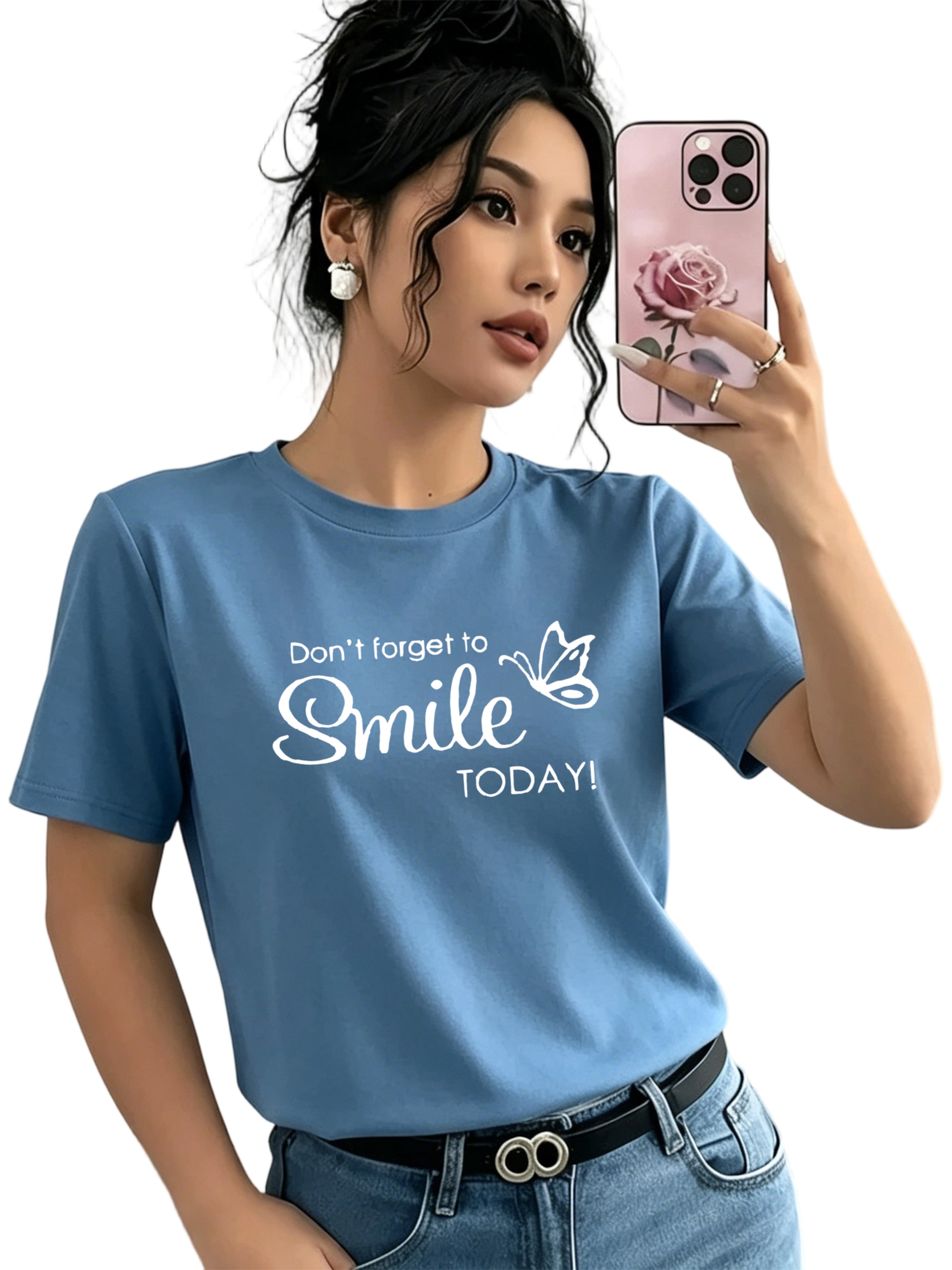 GORHEY Shirt 'Women's Summer Casual Cotton T-Shirt with Butterfly Print' in Blauw: voorkant