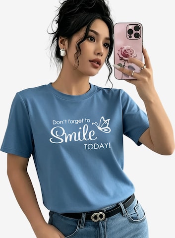 GORHEY Shirt 'Women's Summer Casual Cotton T-Shirt with Butterfly Print' in Blauw: voorkant