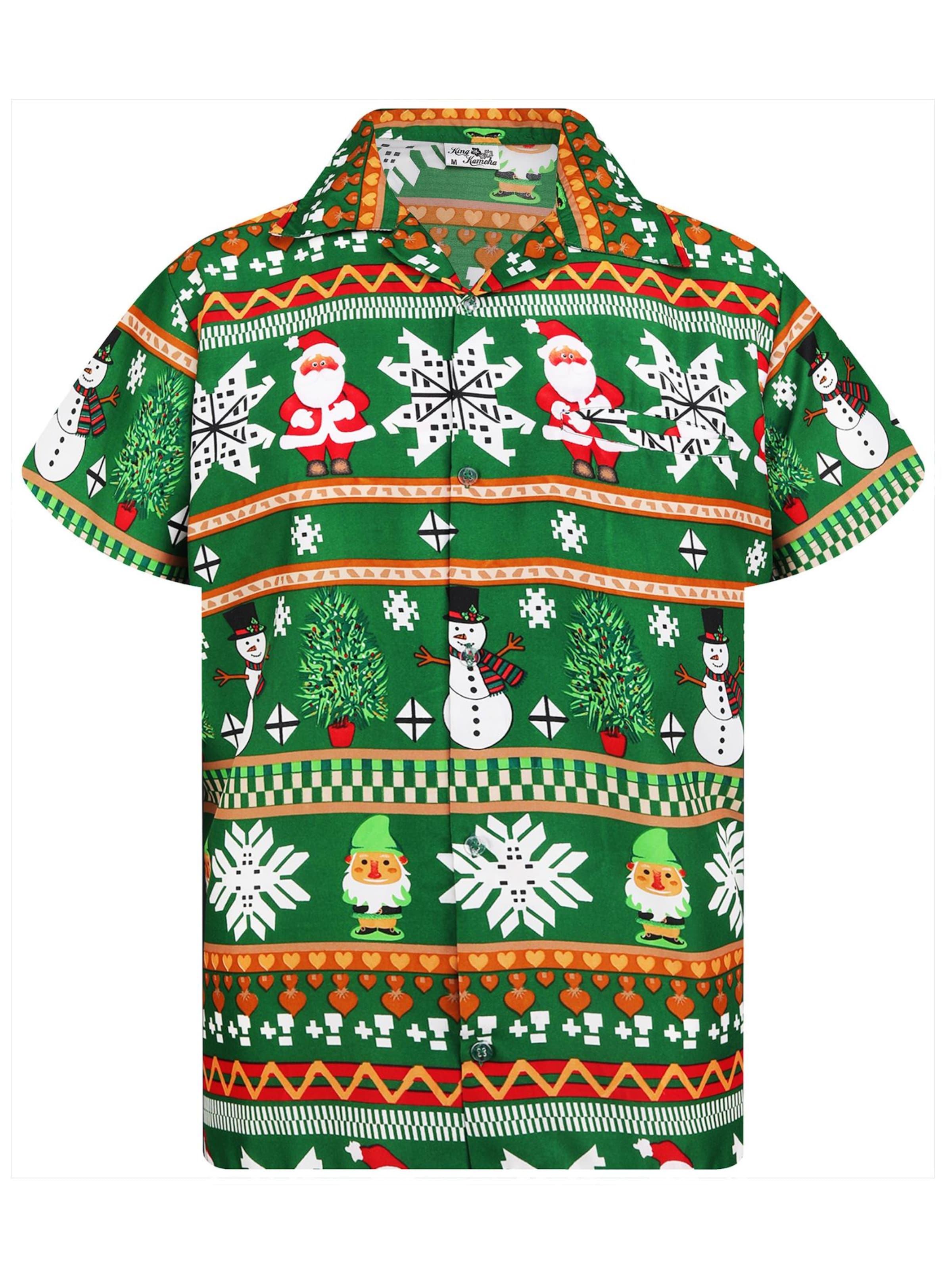 King Kameha Hemd 'Christmas Rows'‌‌‌‌‌‌ in Grün: Vorderseite