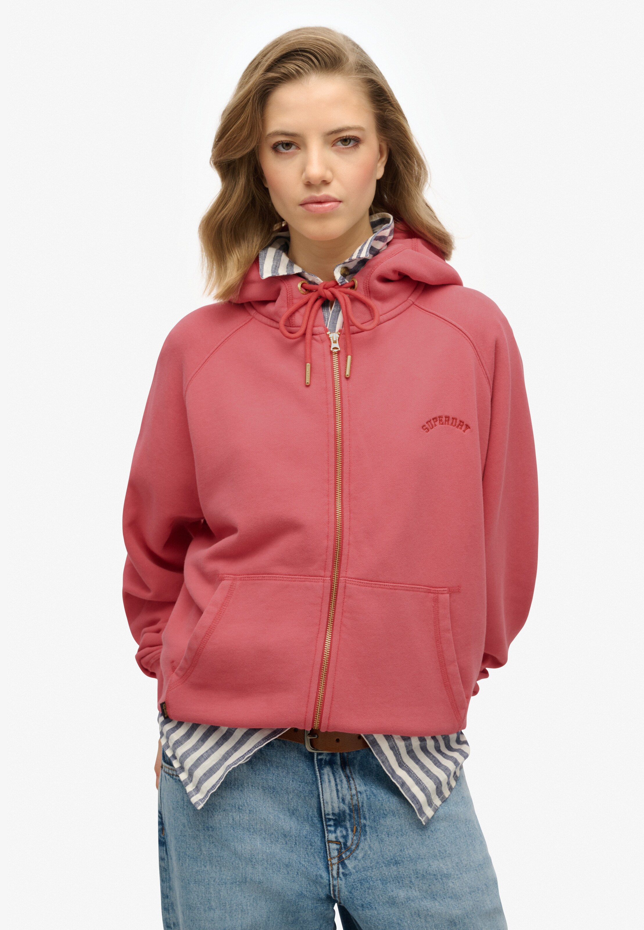 Superdry Zip-Up Hoodie 'Essential' in Red: front