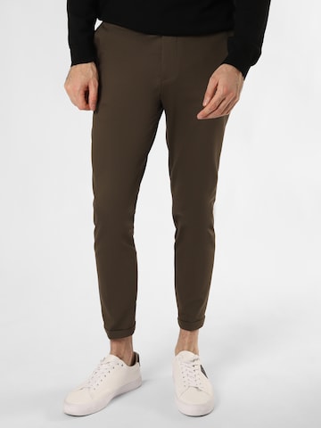 Coupe slim Pantalon 'Liam' Finshley & Harding London en marron : devant