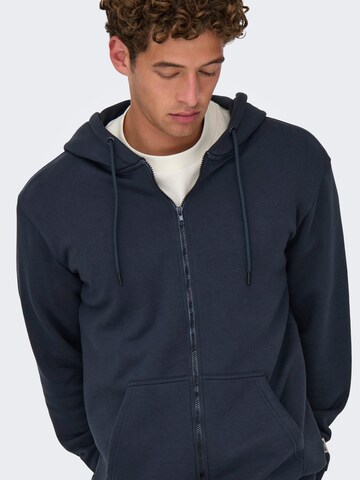 Only & Sons Regular Fit Sweatjacke in Blau