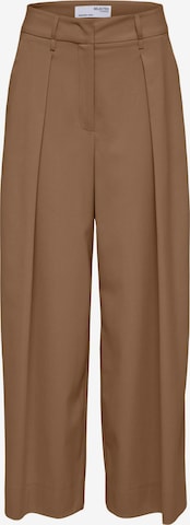SELECTED FEMME Wide leg Pleat-Front Pants 'CHARLOTTE' in Brown: front