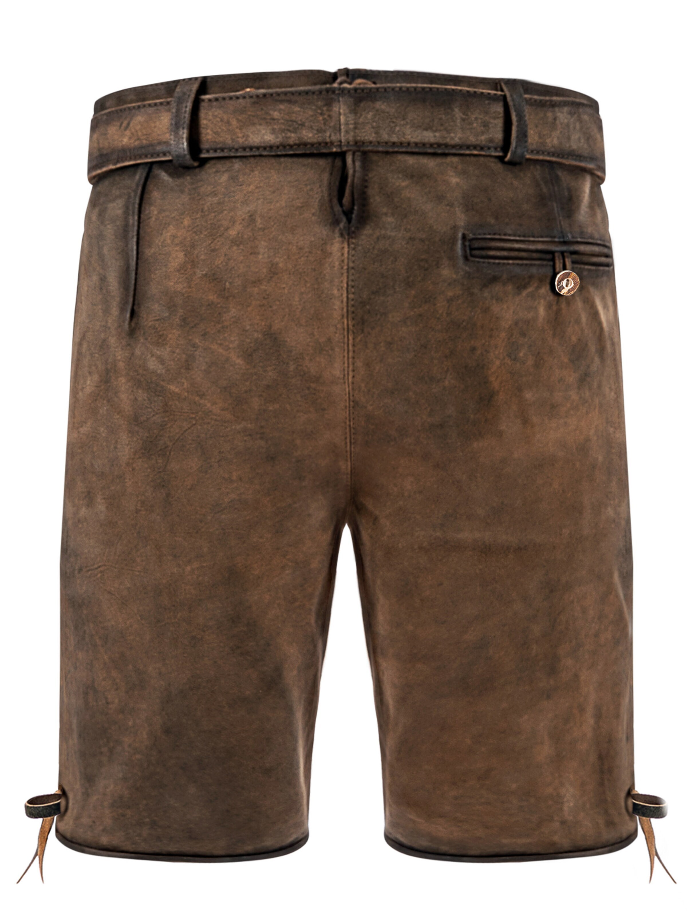 Fuchs Trachtenmoden Skinny Trachtenhose 'Trachtenlederhose Herren kurz Dunkelbraun Wildbockleder'‌‌‌‌ in Braun