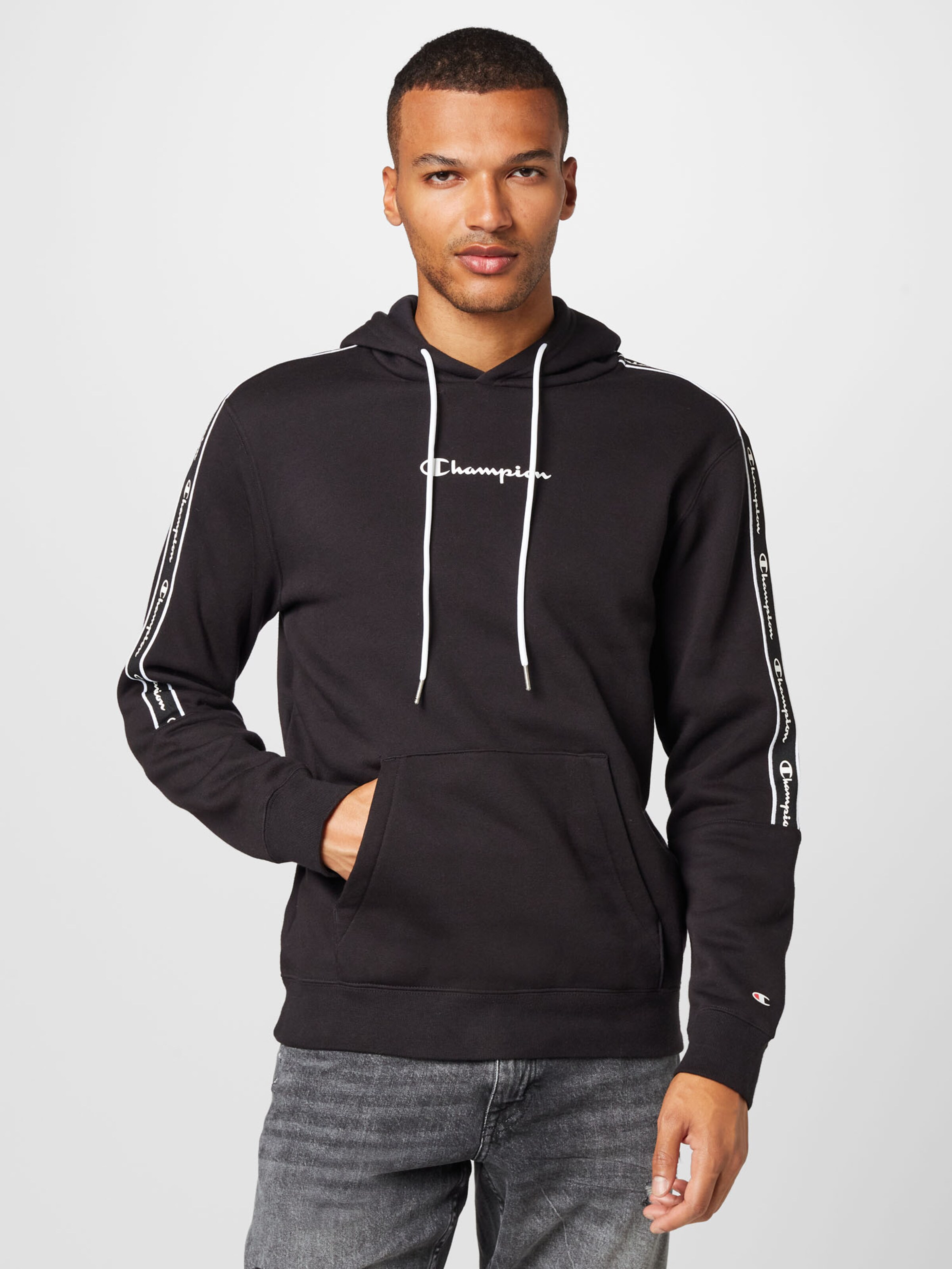 Champion sweater black clearance and white jeans