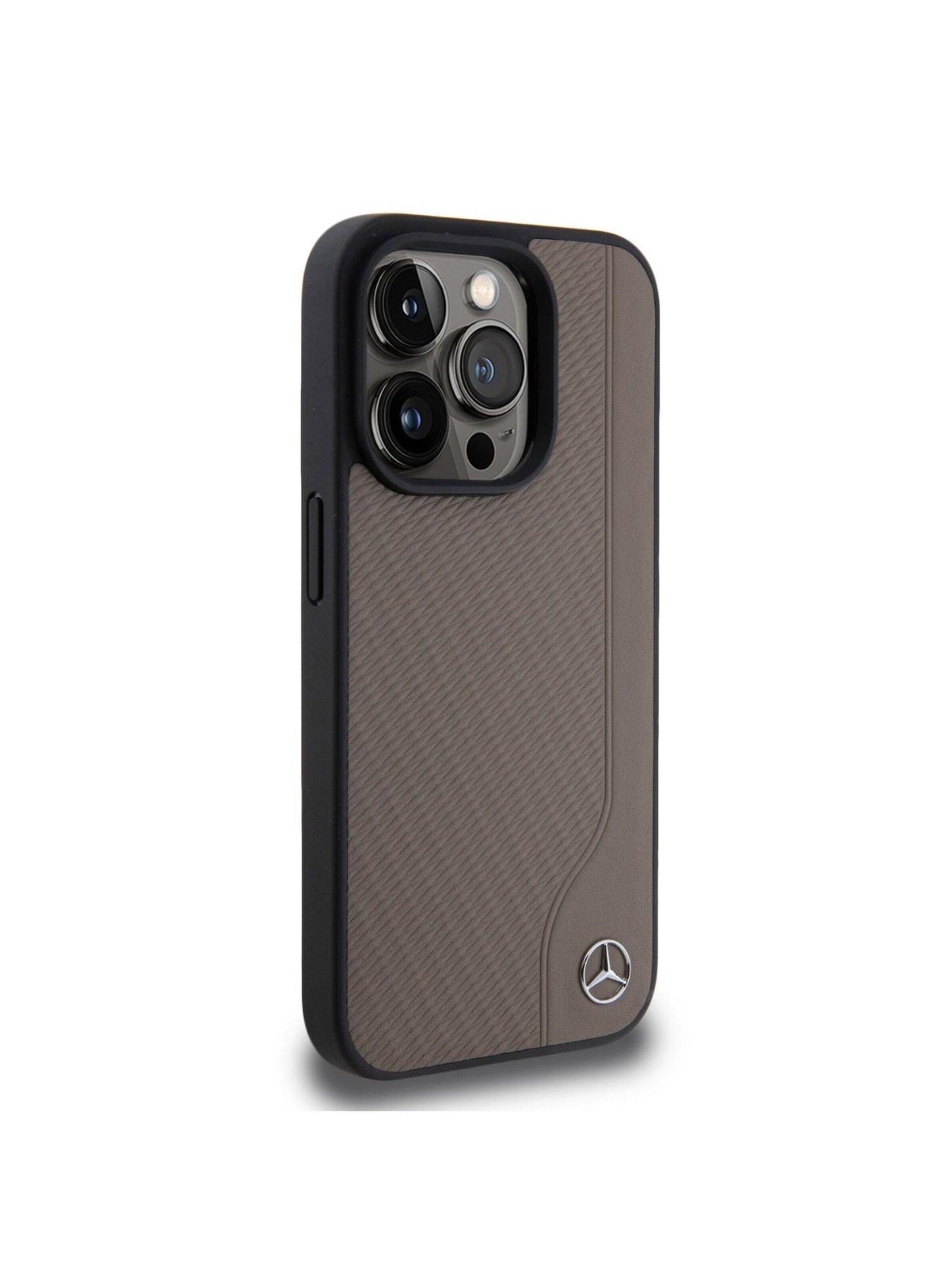 Mercedes Smartphonehoesje 'Mercedes MagSafe Wood Imitation Leather' in Bruin: voorkant