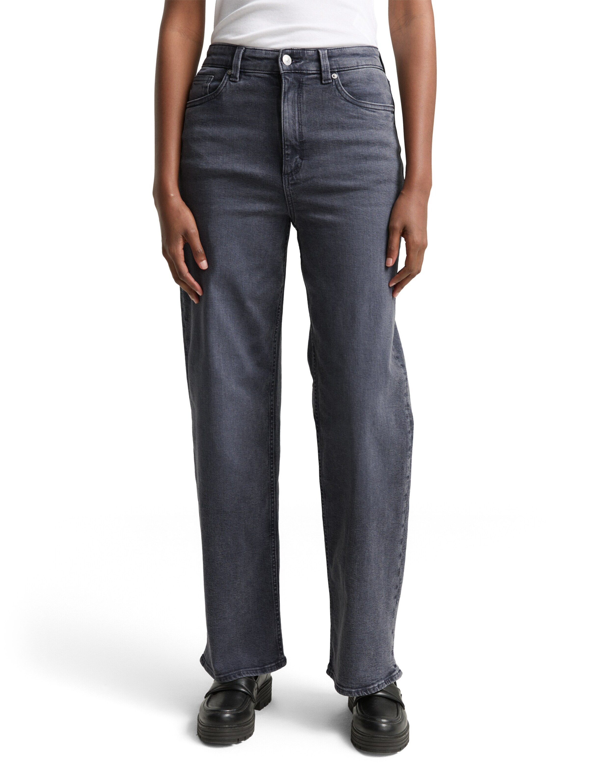 TOM TAILOR DENIM Wide leg Jeans 'LINOU' in Grey: front