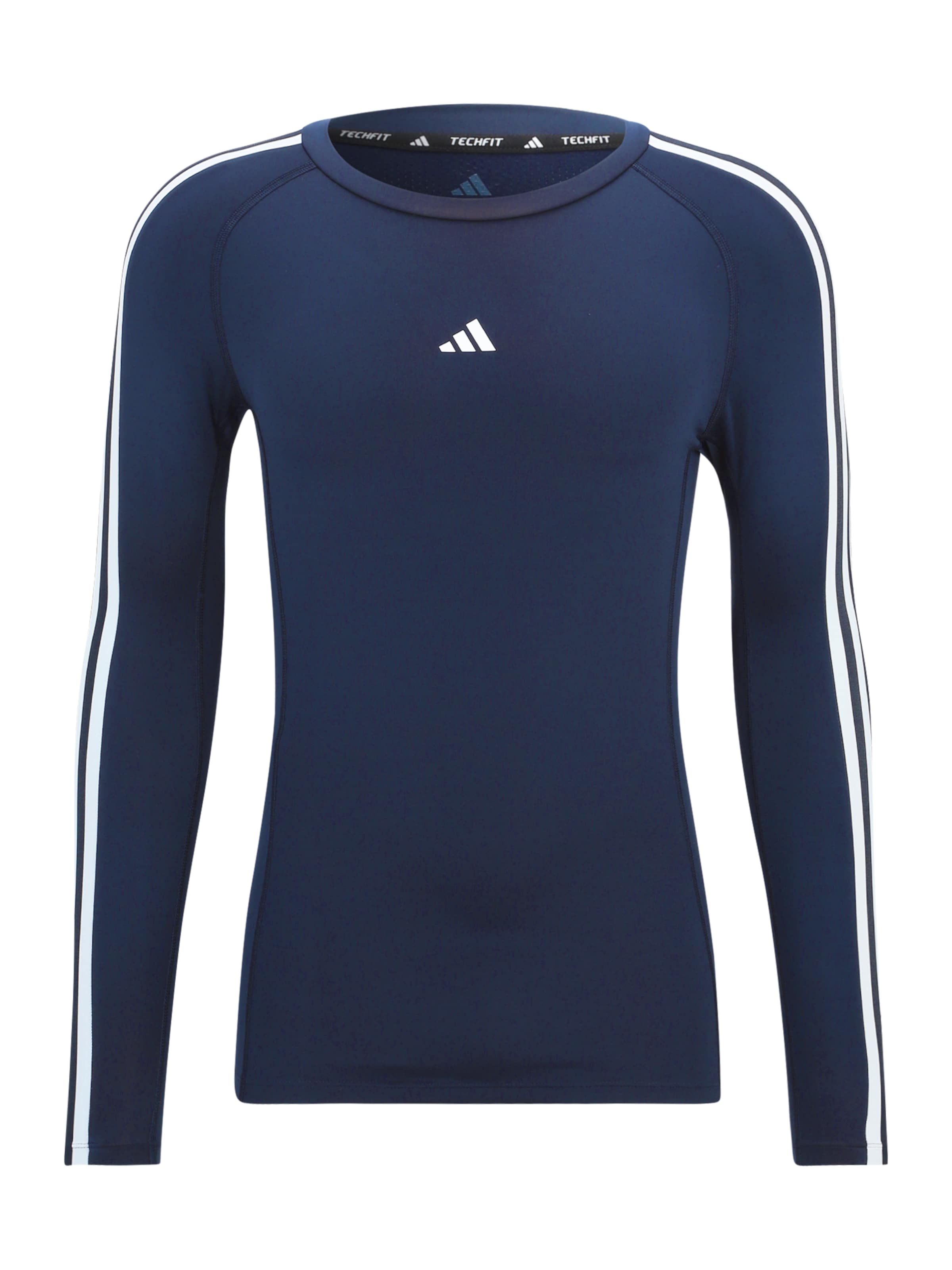ADIDAS PERFORMANCE Функционална тениска 'TECHFIT Compression Training 3-Stripes Long Sleeve' в синьо: отпред