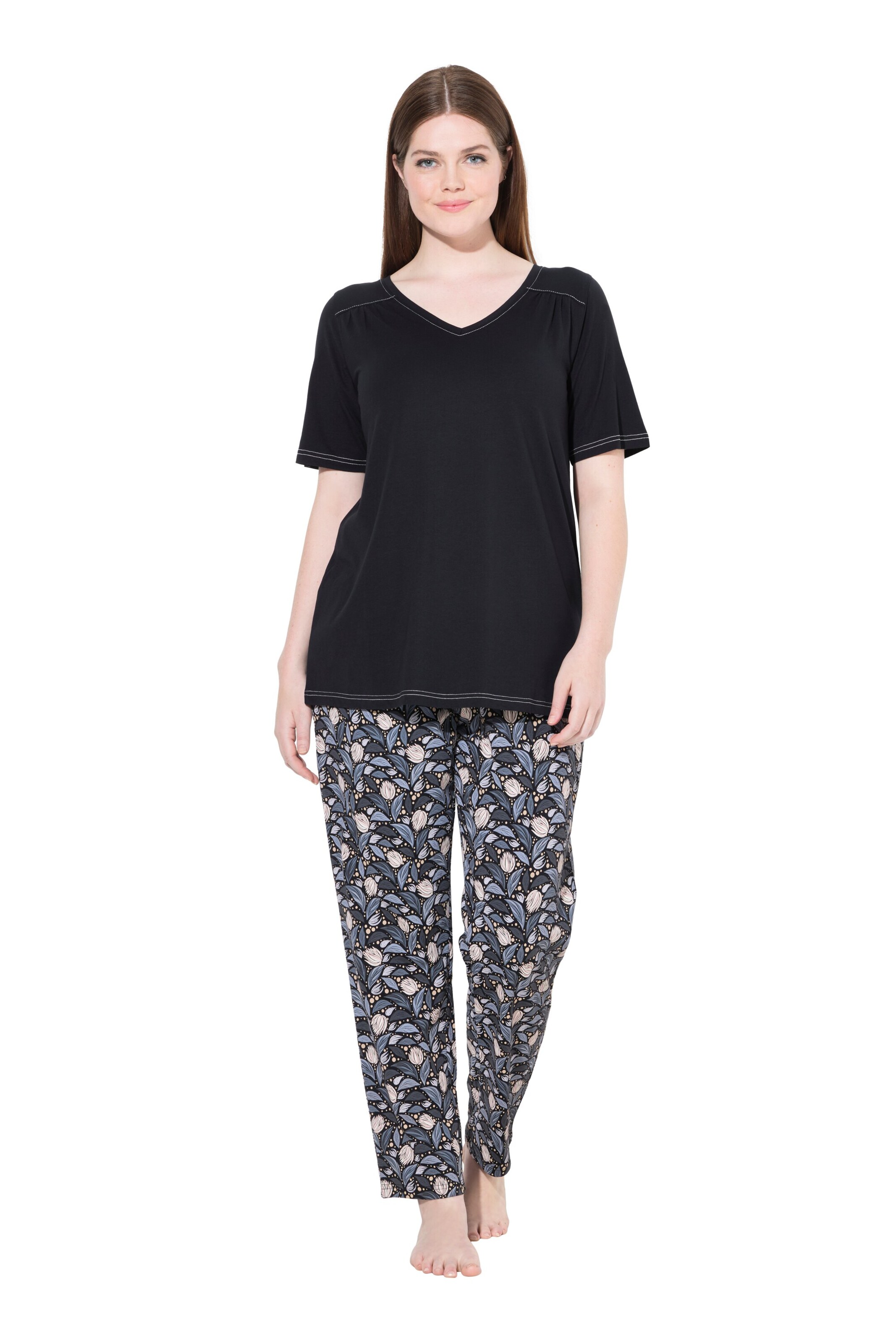 Ulla Popken Pyjama in Schwarz: Vorderseite