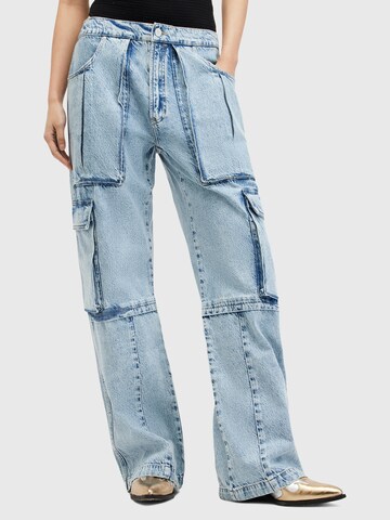 AllSaints Wide leg Cargojeans in Blauw: voorkant