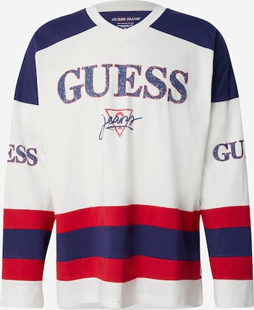 GUESS JEANS Koszulka 'Hockey' w kolorze biały: przód