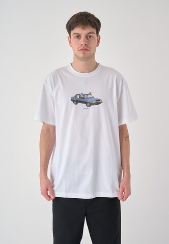 Cleptomanicx T-Shirt 'Carsharing' in Weiß: predná strana