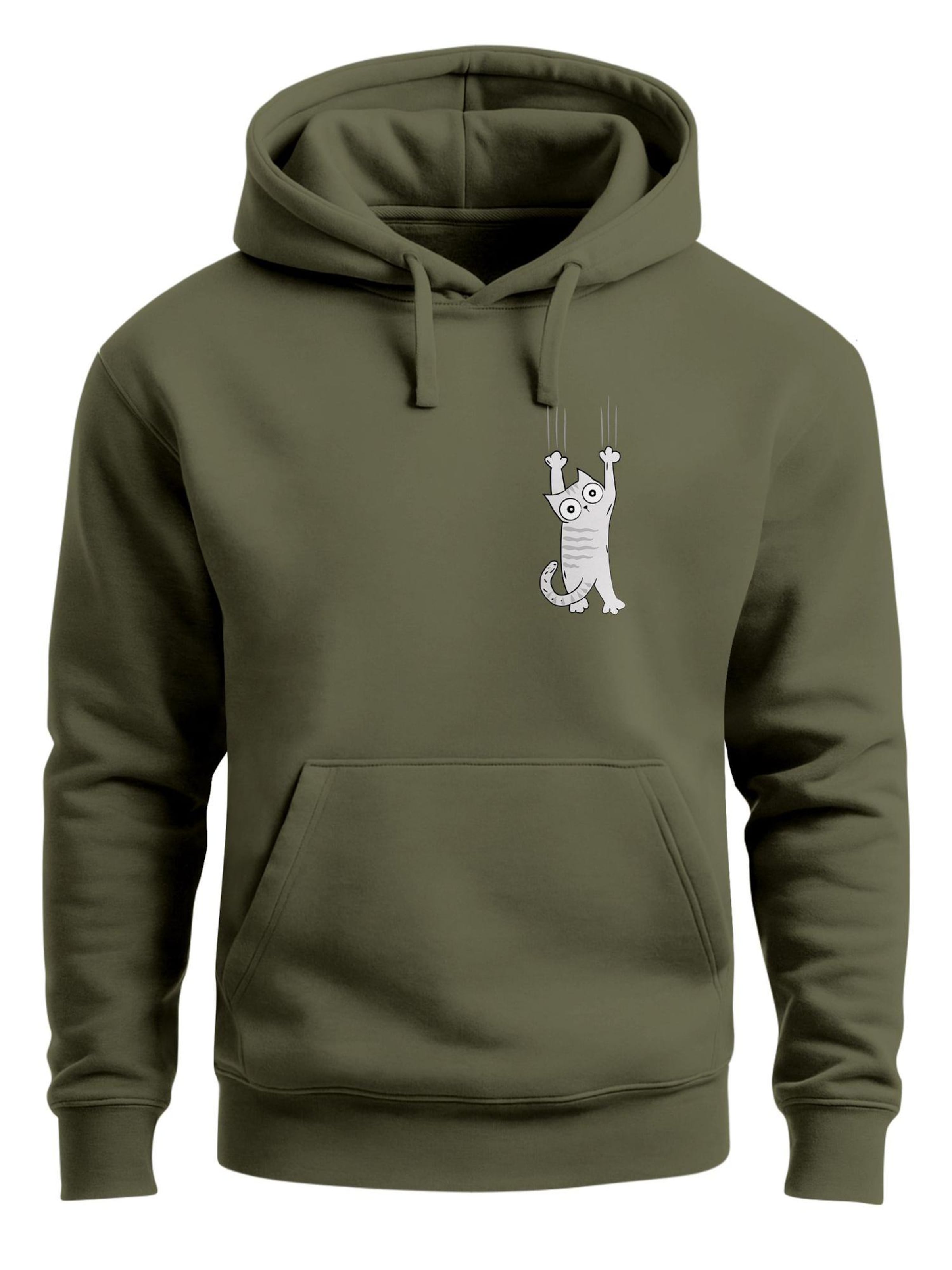 Neverless Sweatshirt 'Katze Rutschend' in Green: front